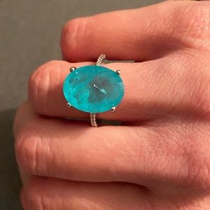 Paraiba Inspired Oval Solitaire Ring